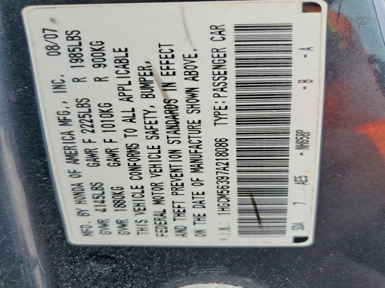 2007 Honda Accord Se Gray vin: 1HGCM56397A218086