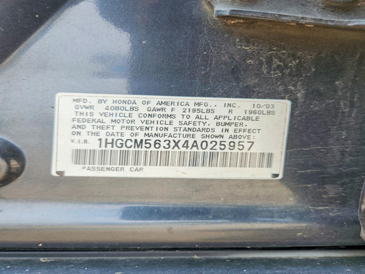 2004 Honda Accord Lx Charcoal vin: 1HGCM563X4A025957