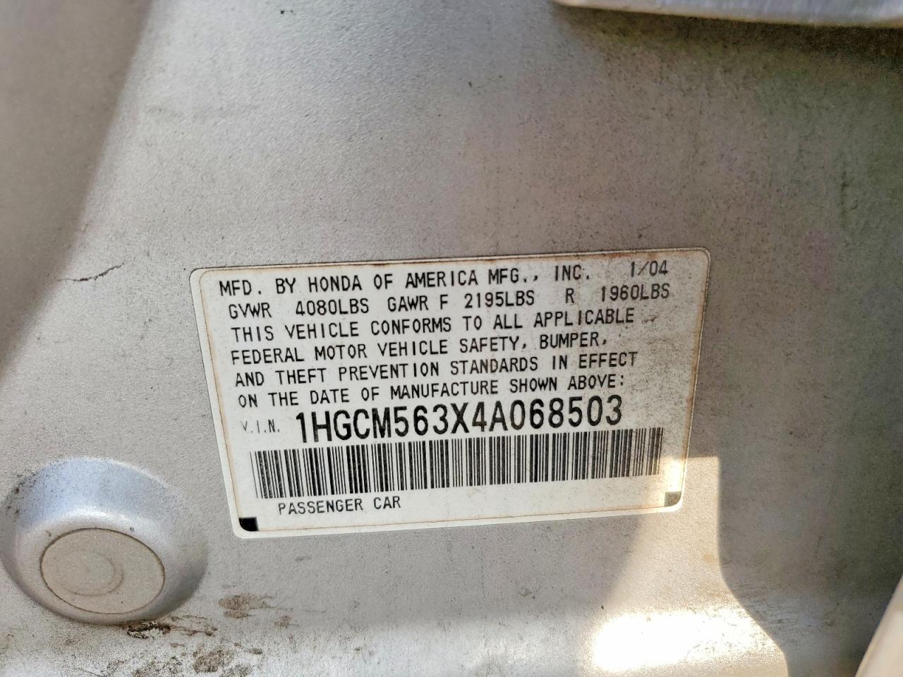2004 Honda Accord Lx Silver vin: 1HGCM563X4A068503