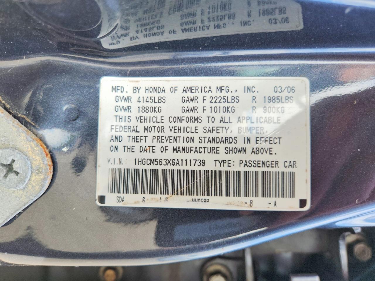2006 Honda Accord Se Charcoal vin: 1HGCM563X6A111739