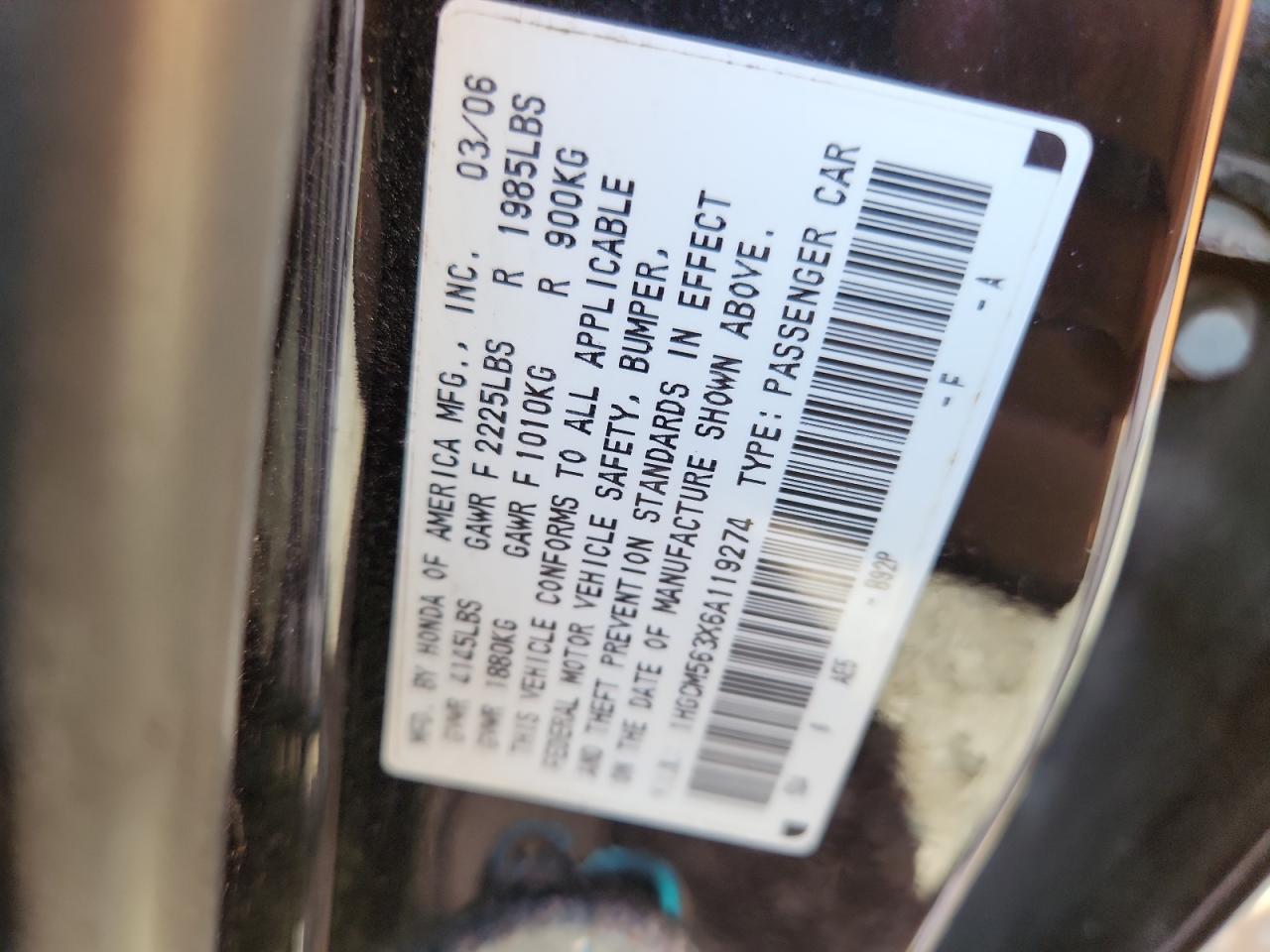 2006 Honda Accord Se Black vin: 1HGCM563X6A119274