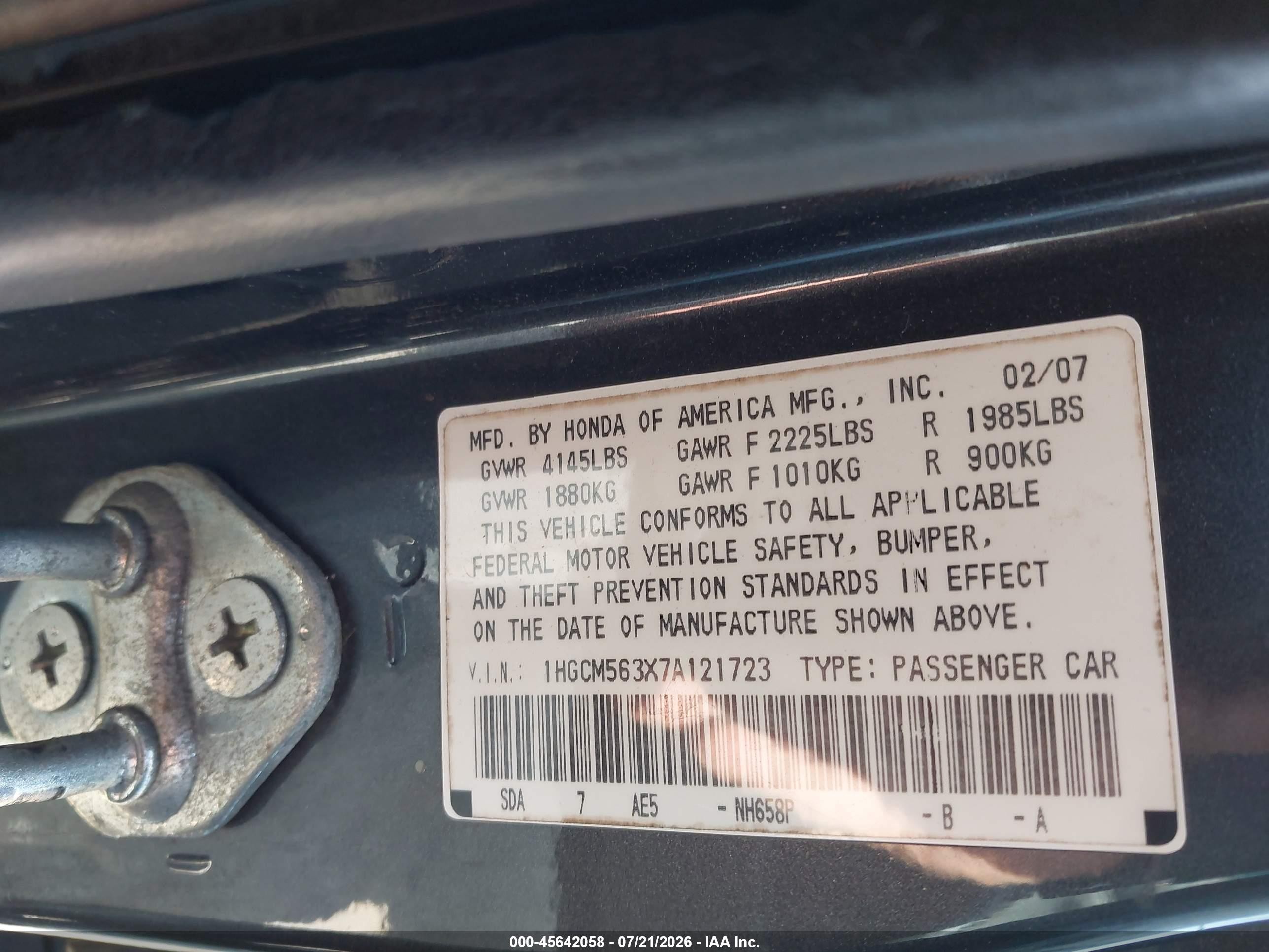 2007 Honda Accord 2.4 Se Black vin: 1HGCM563X7A121723