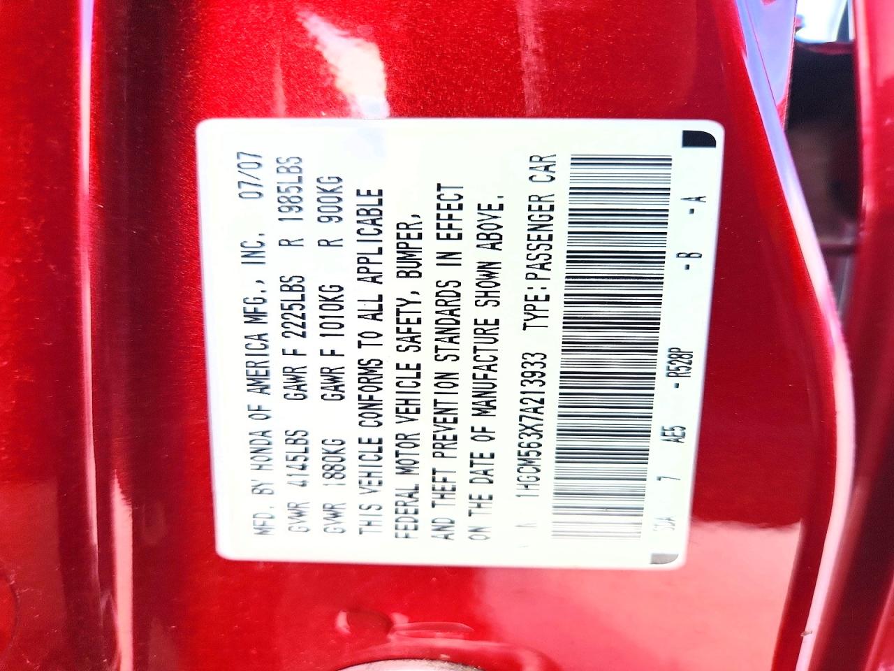 2007 Honda Accord Se Red vin: 1HGCM563X7A213933