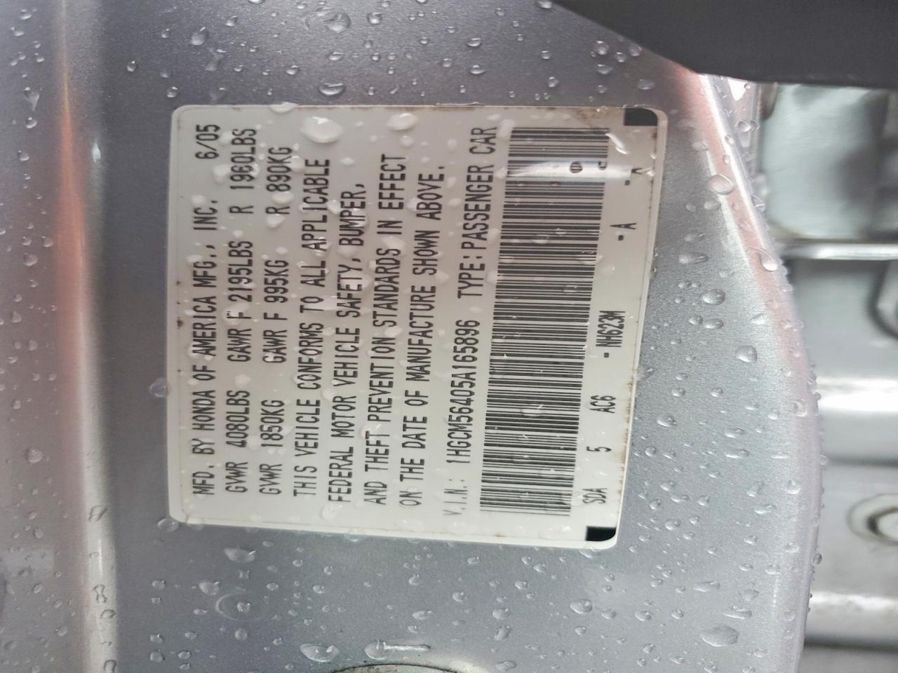 2005 Honda Accord Lx Silver vin: 1HGCM56405A165896