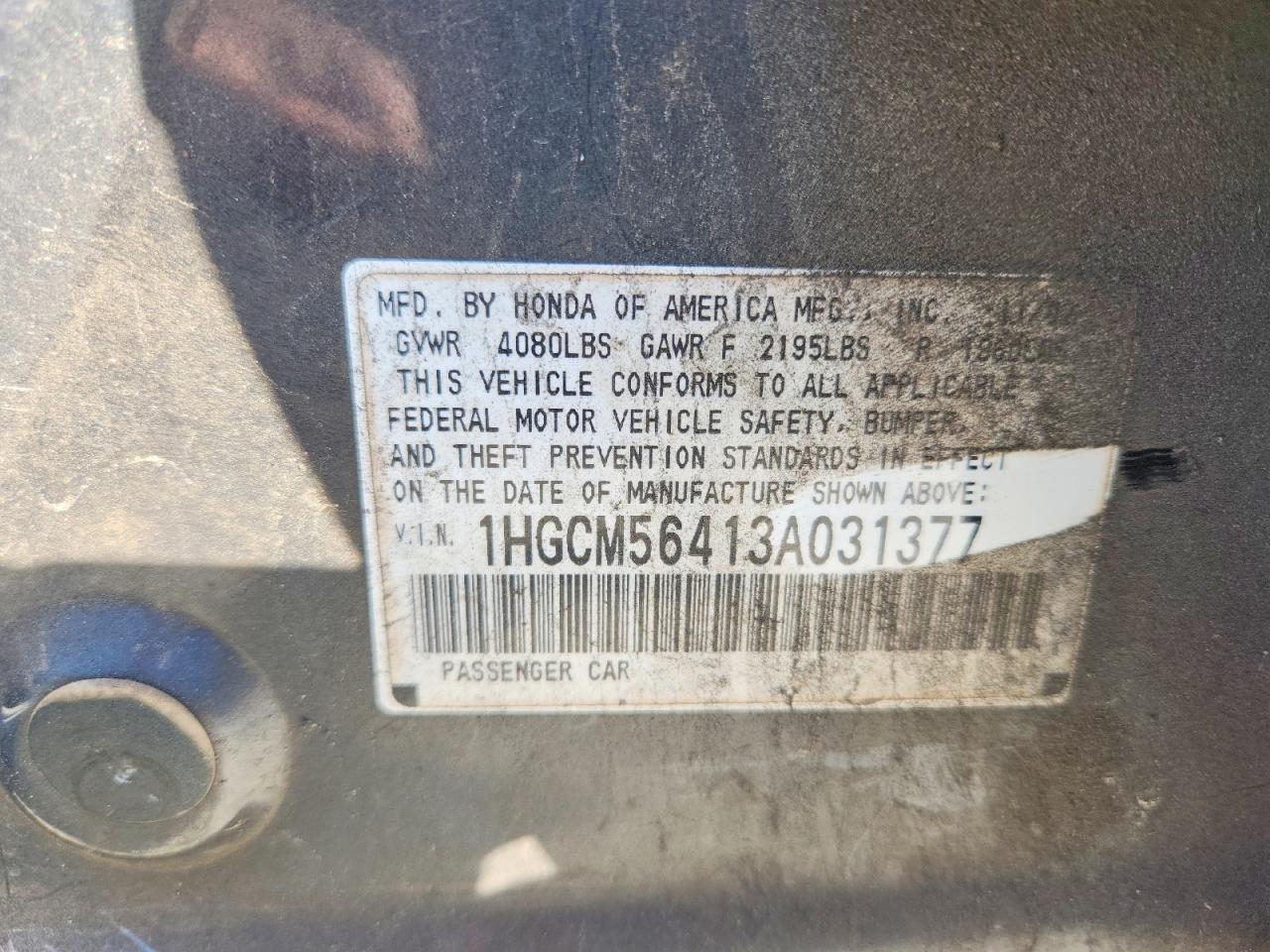 2003 Honda Accord Lx Gray vin: 1HGCM56413A031377