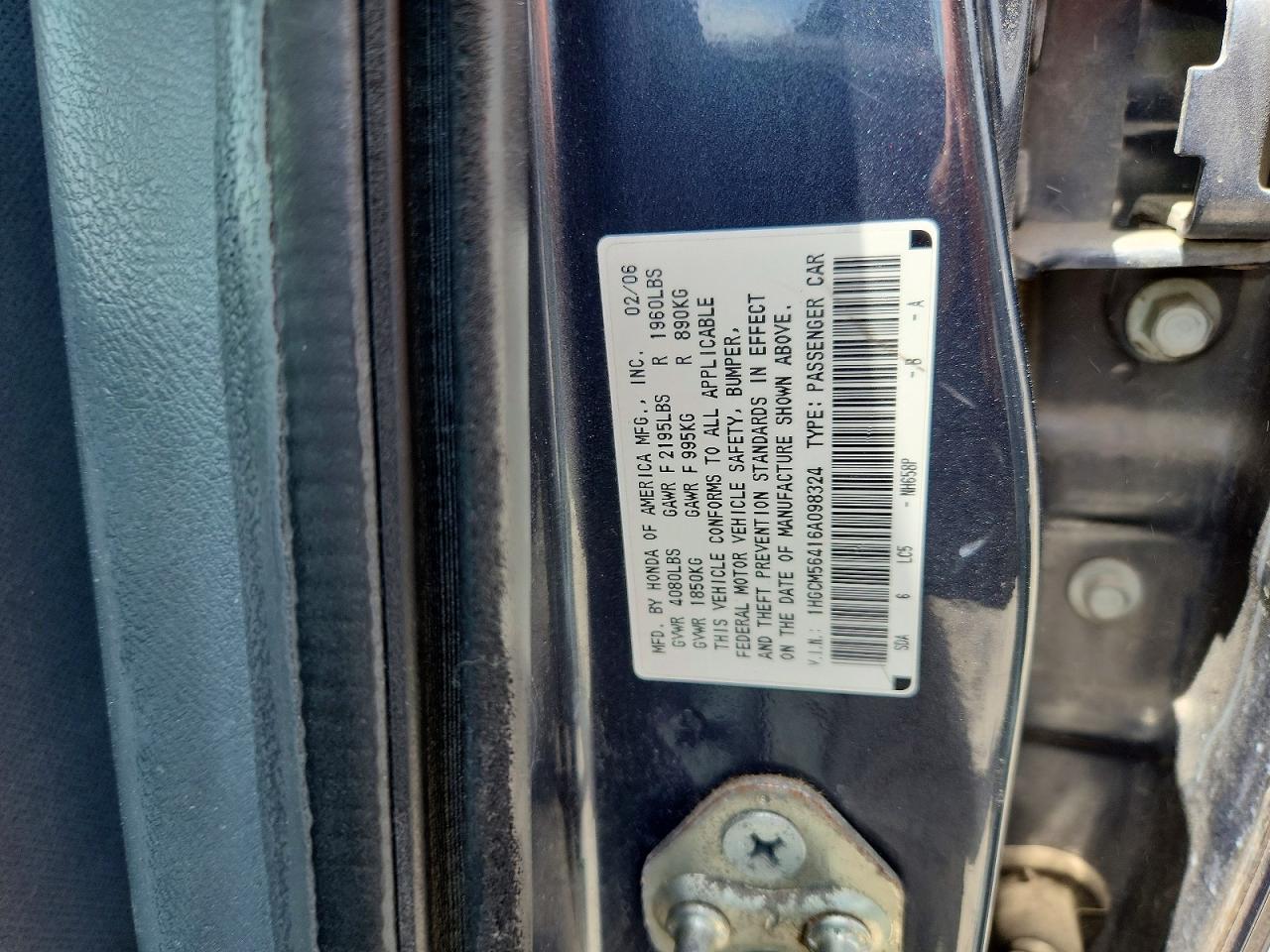 2006 Honda Accord Lx Gray vin: 1HGCM56416A098324