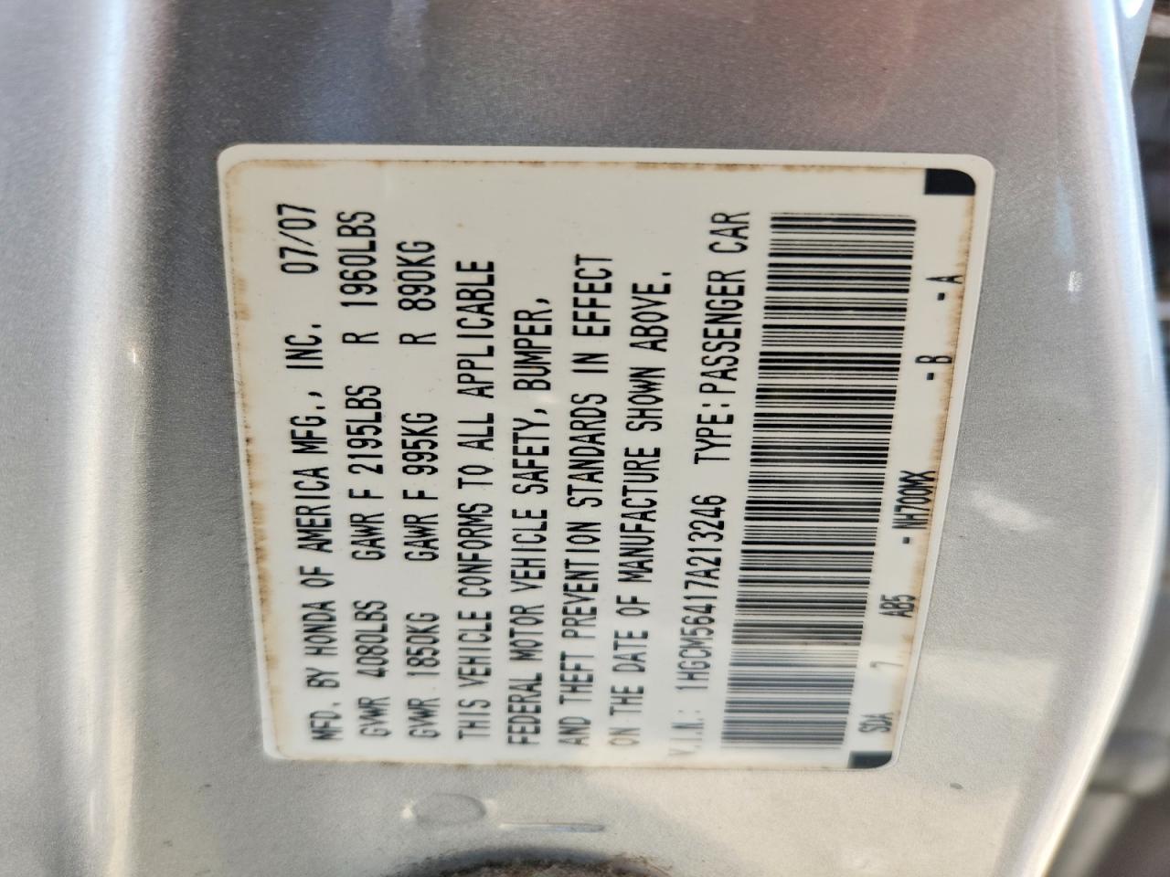 2007 Honda Accord Lx Silver vin: 1HGCM56417A213246