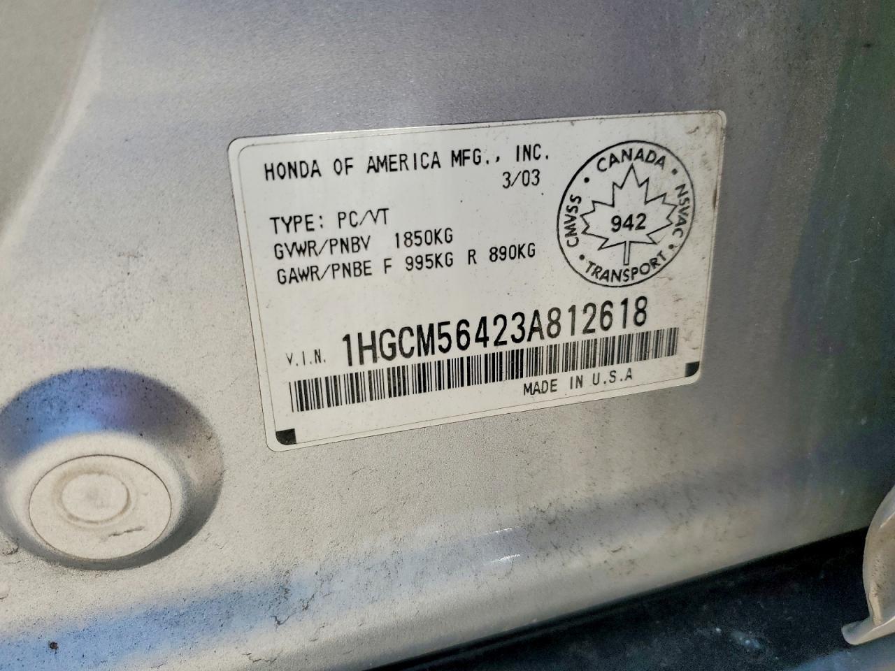 2003 Honda Accord Lx Silver vin: 1HGCM56423A812618