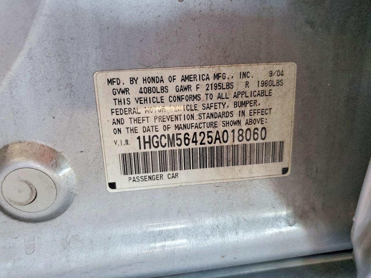 2005 Honda Accord Lx Silver vin: 1HGCM56425A018060