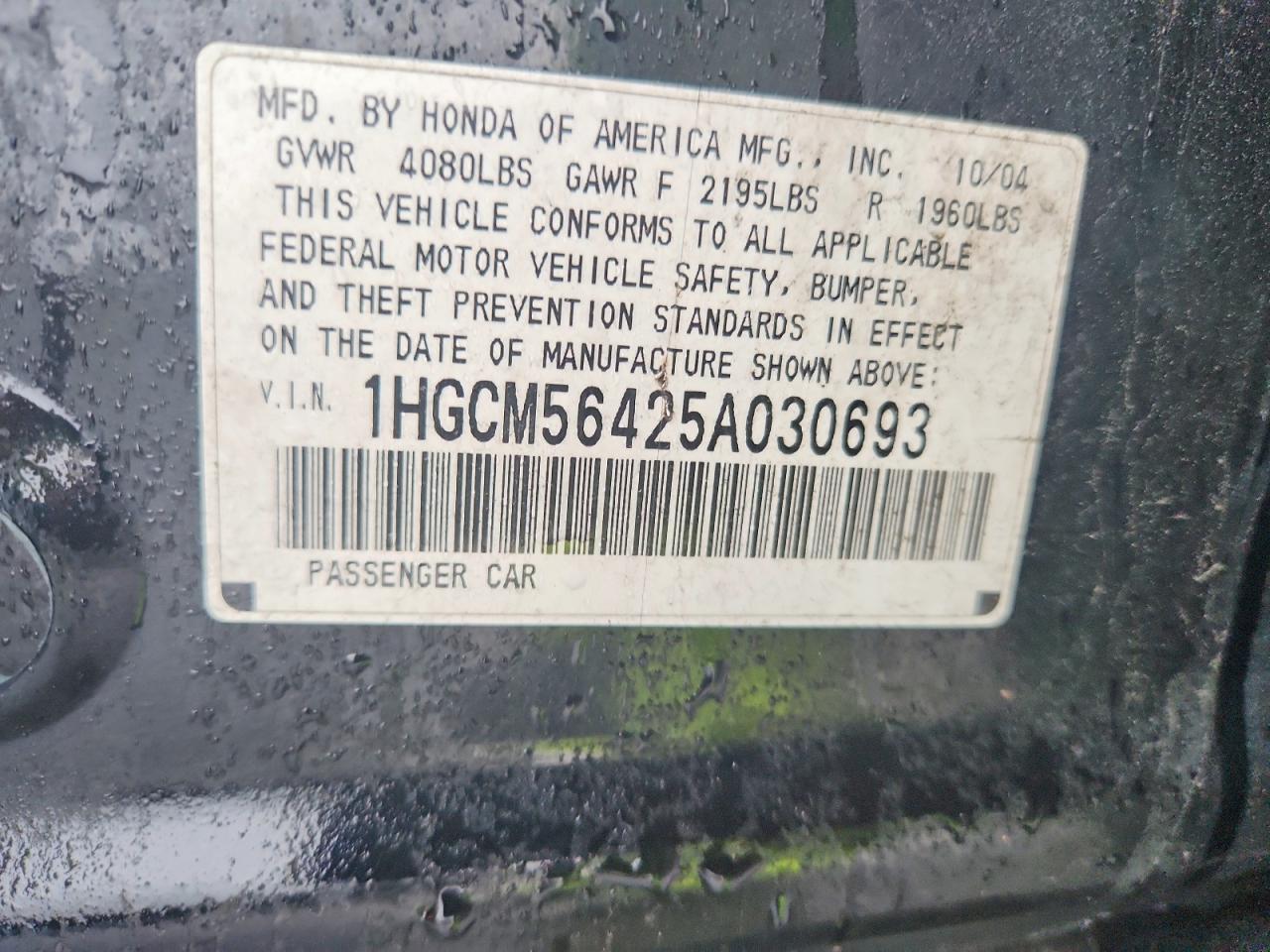2005 Honda Accord Lx Черный vin: 1HGCM56425A030693
