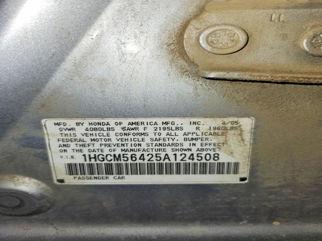 2005 Honda Accord Lx Silver vin: 1HGCM56425A124508