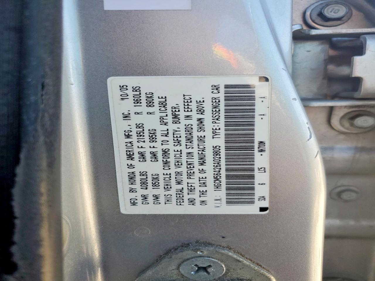 2006 Honda Accord Lx Silver vin: 1HGCM56426A029805