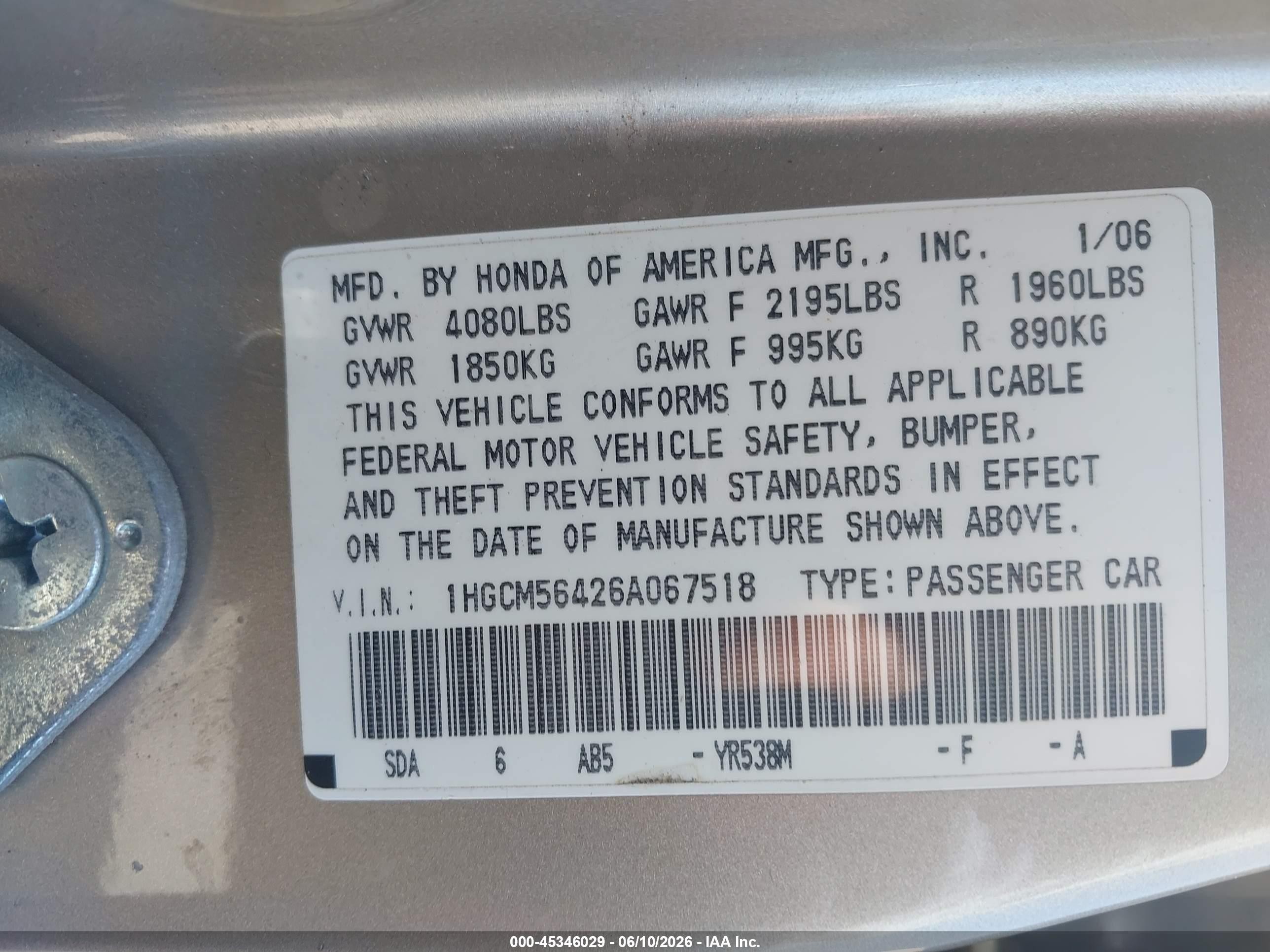 2006 Honda Accord 2.4 Lx Silver vin: 1HGCM56426A067518