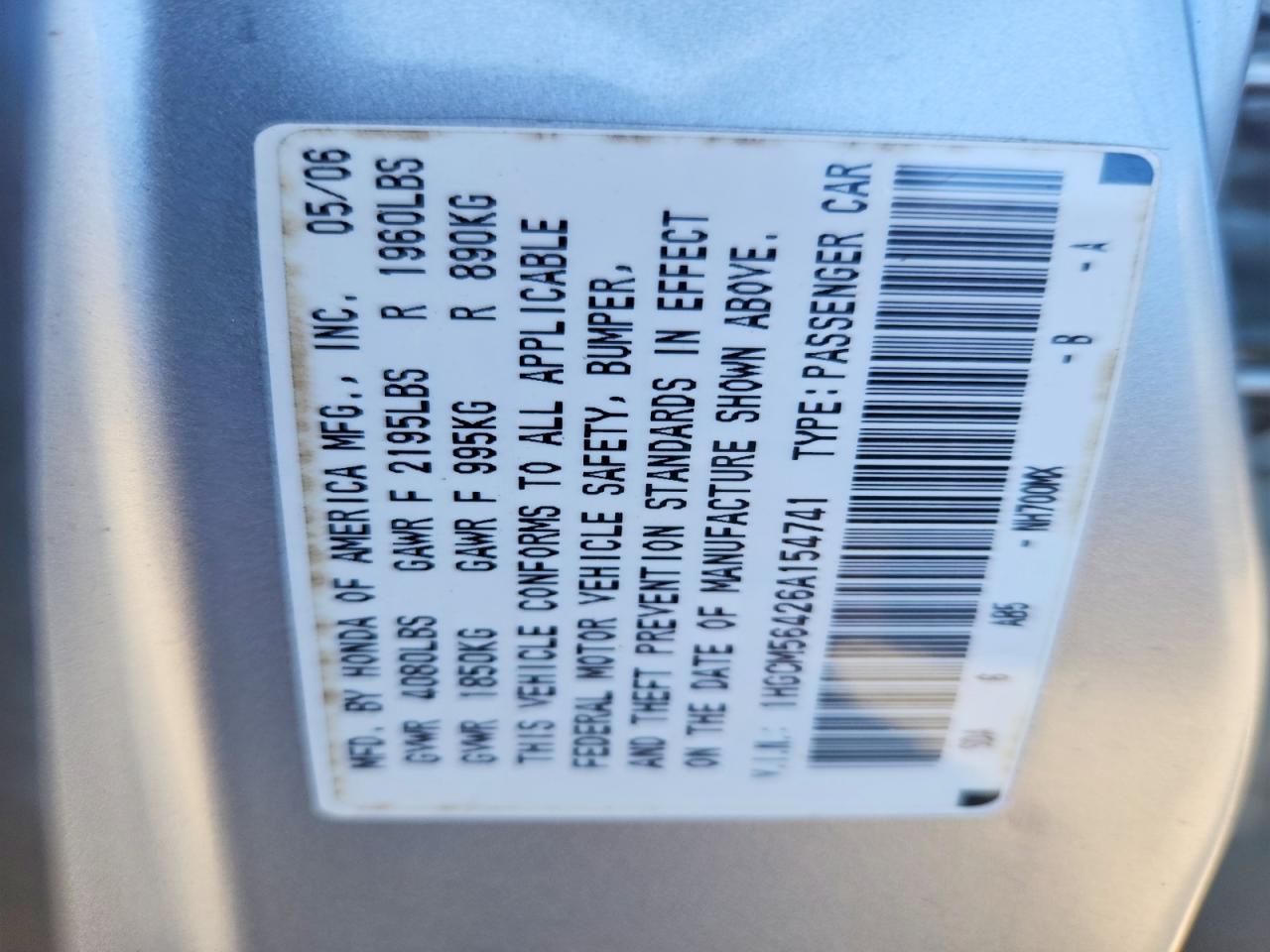 2006 Honda Accord Lx Silver vin: 1HGCM56426A154741