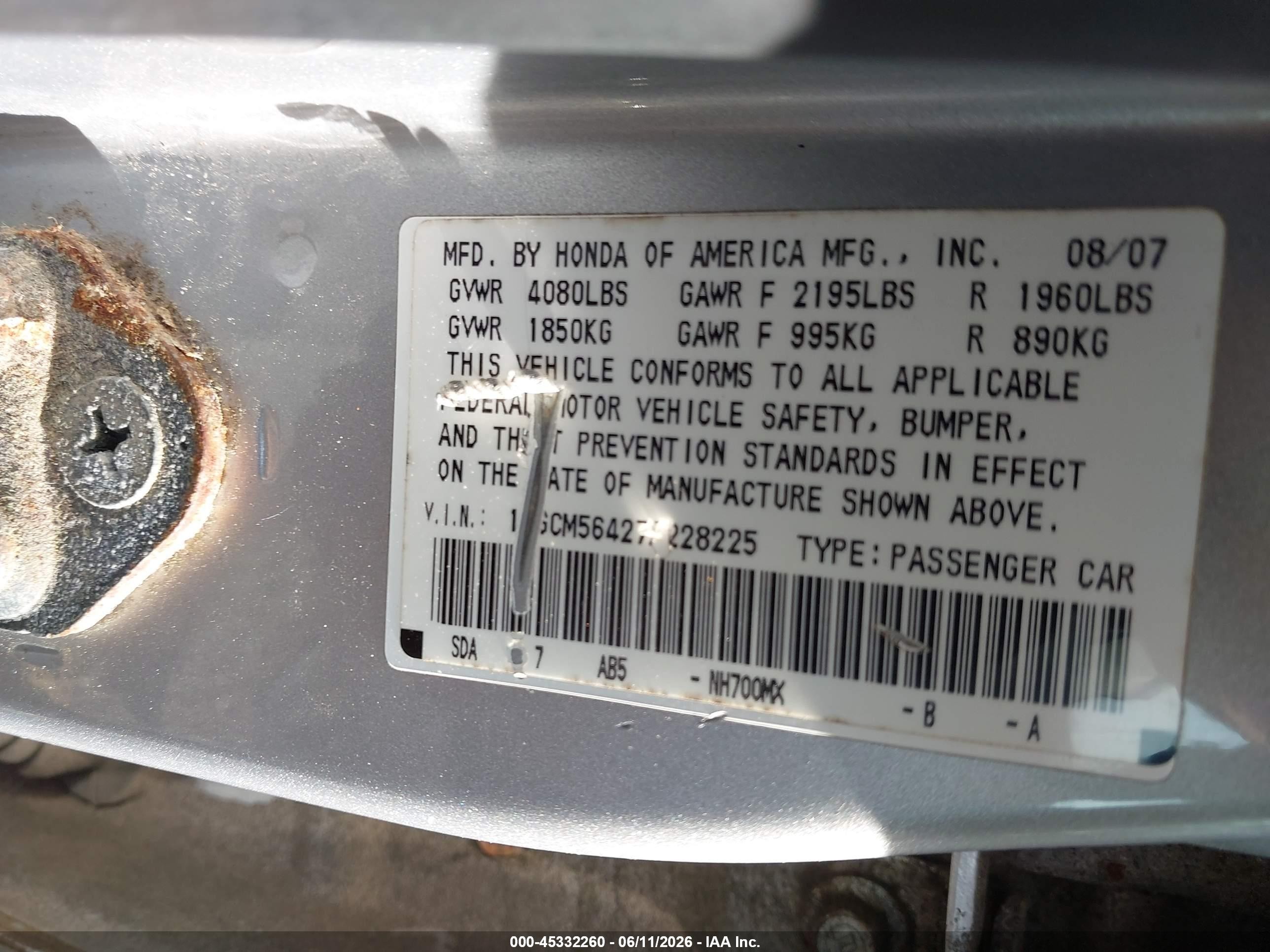 2007 Honda Accord 2.4 Lx Silver vin: 1HGCM56427A228225