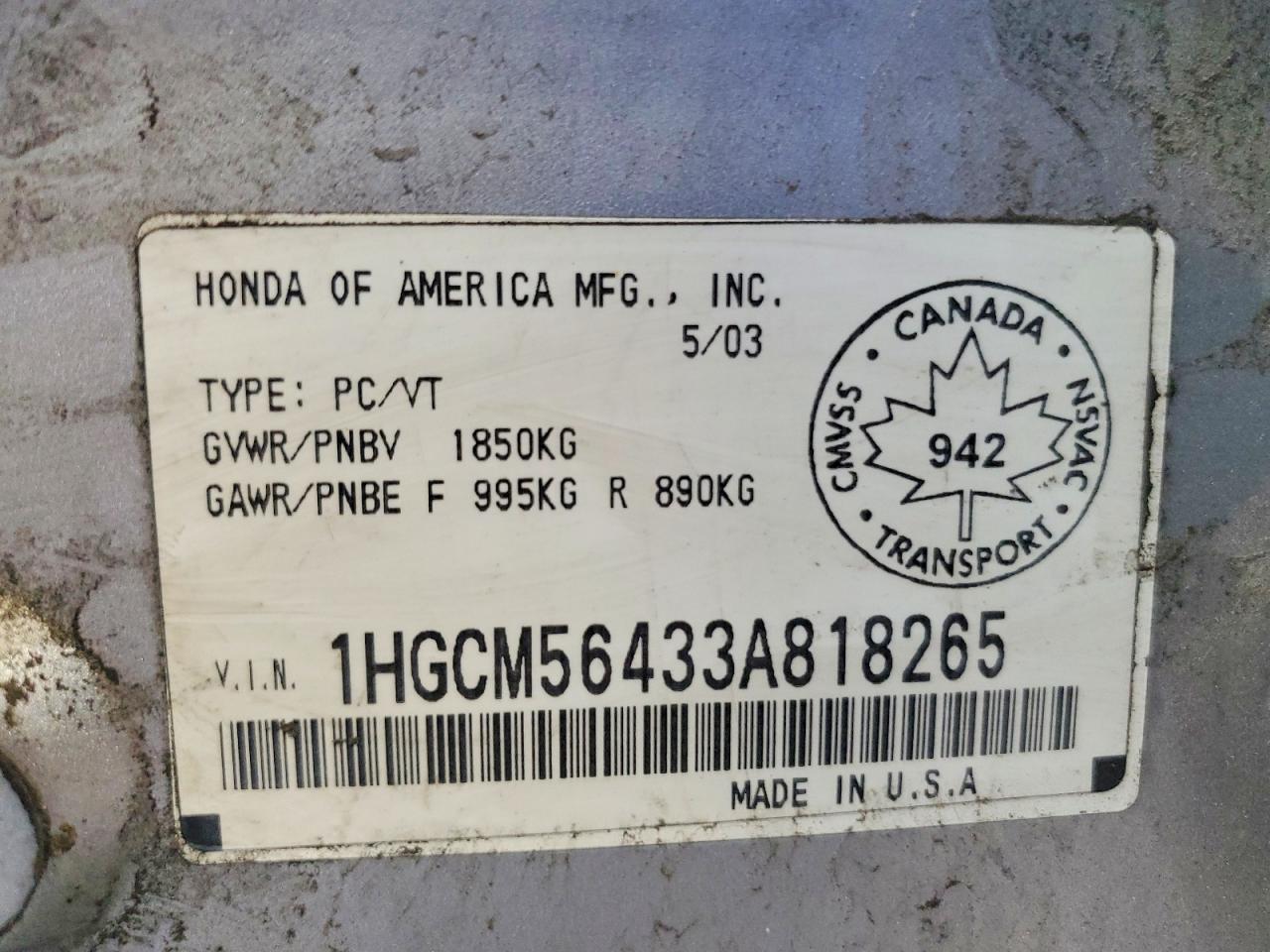 2003 Honda Accord Lx Silver vin: 1HGCM56433A818265