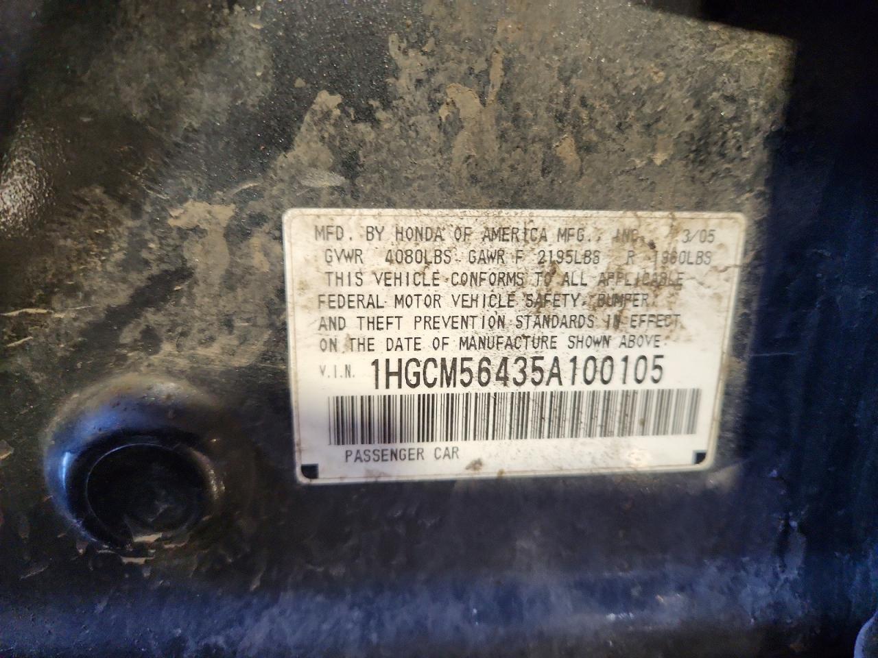 2005 Honda Accord Lx Gray vin: 1HGCM56435A100105
