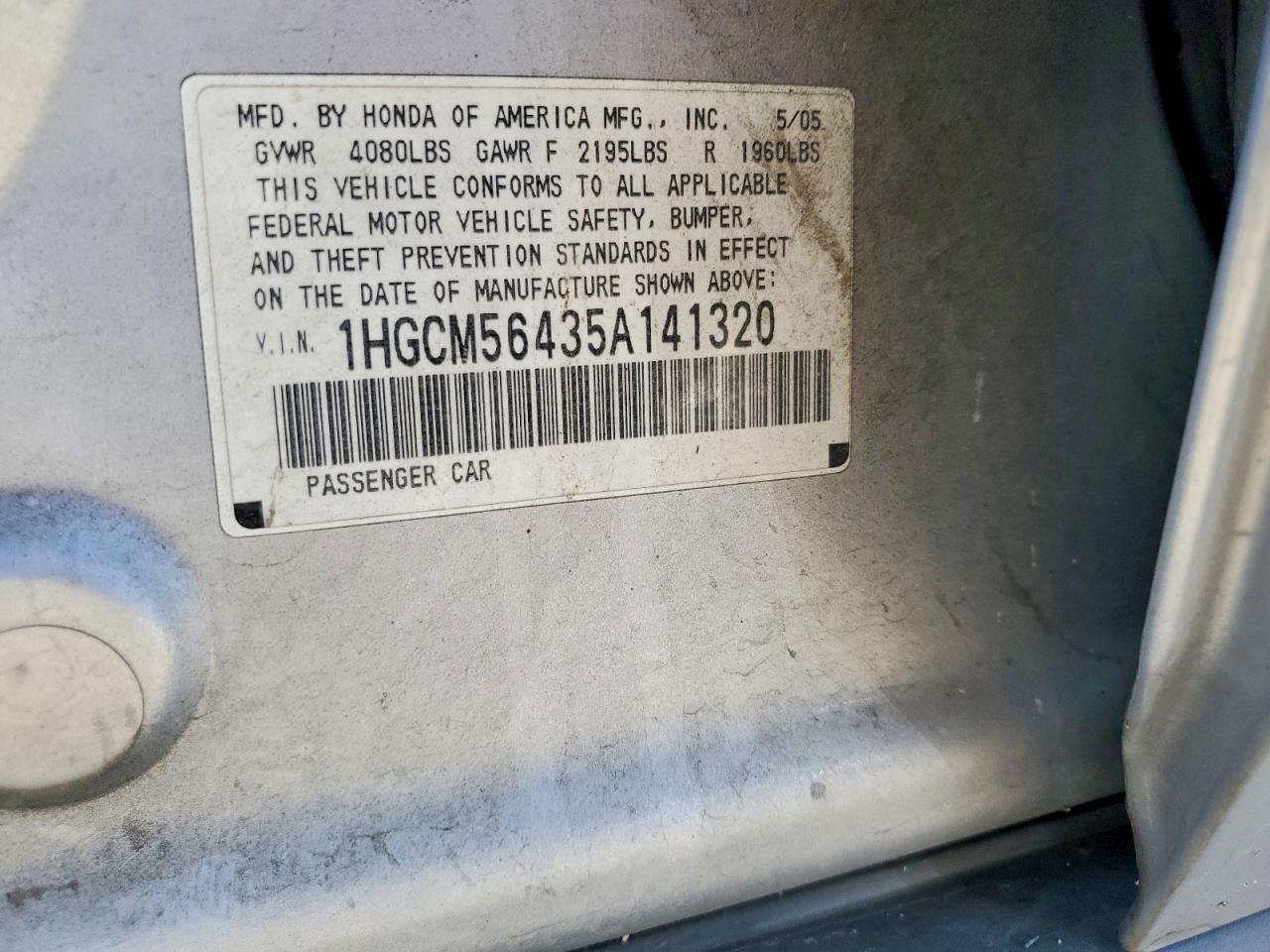2005 Honda Accord Lx Silver vin: 1HGCM56435A141320