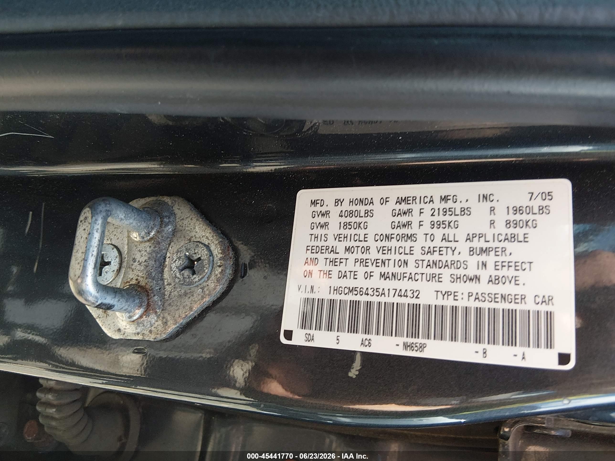 2005 Honda Accord 2.4 Lx Gray vin: 1HGCM56435A174432