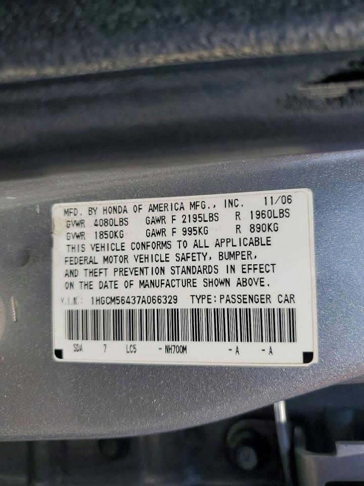 2007 Honda Accord Lx Silver vin: 1HGCM56437A066329