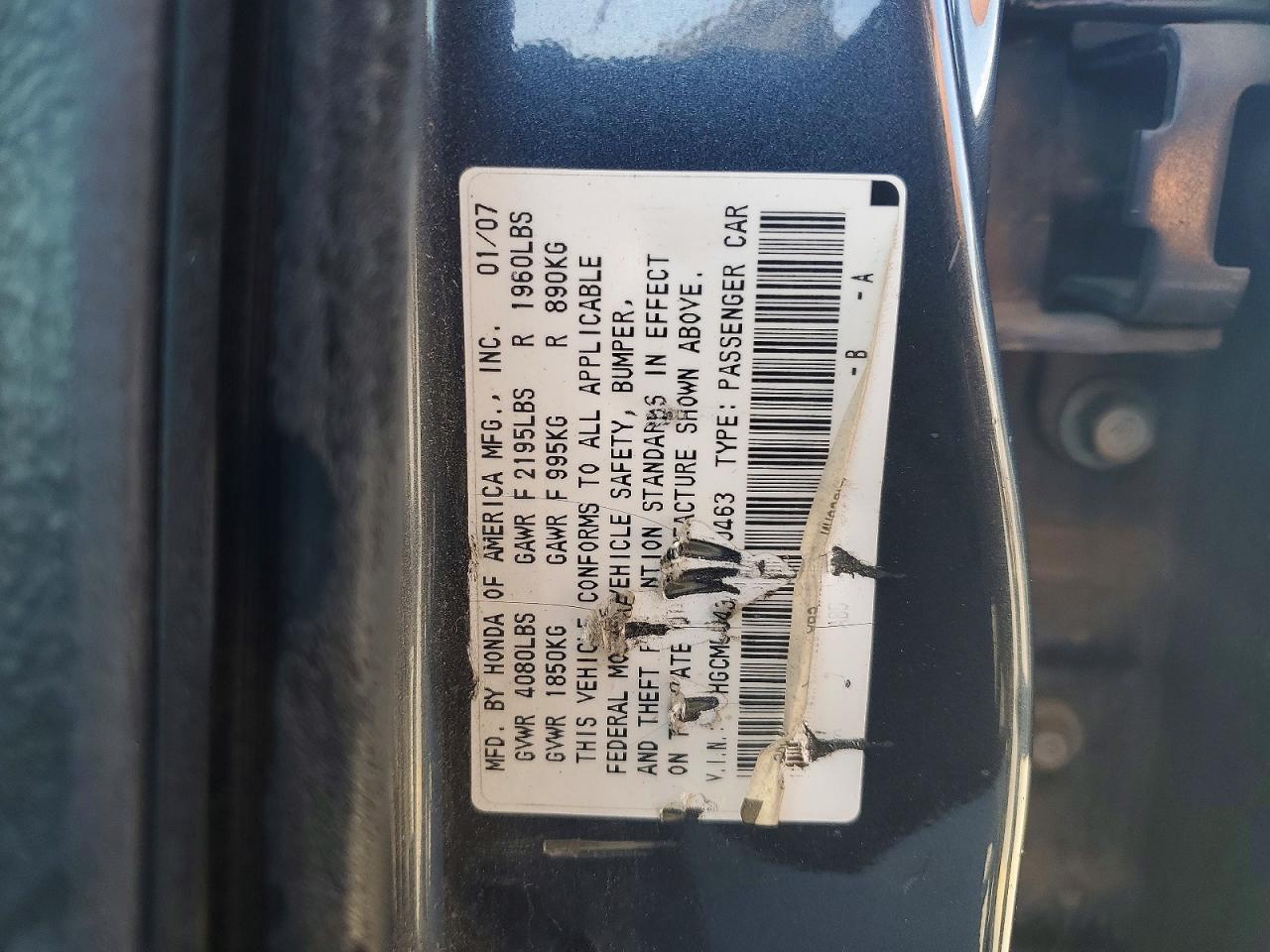 2007 Honda Accord Lx Blue vin: 1HGCM56437A100463