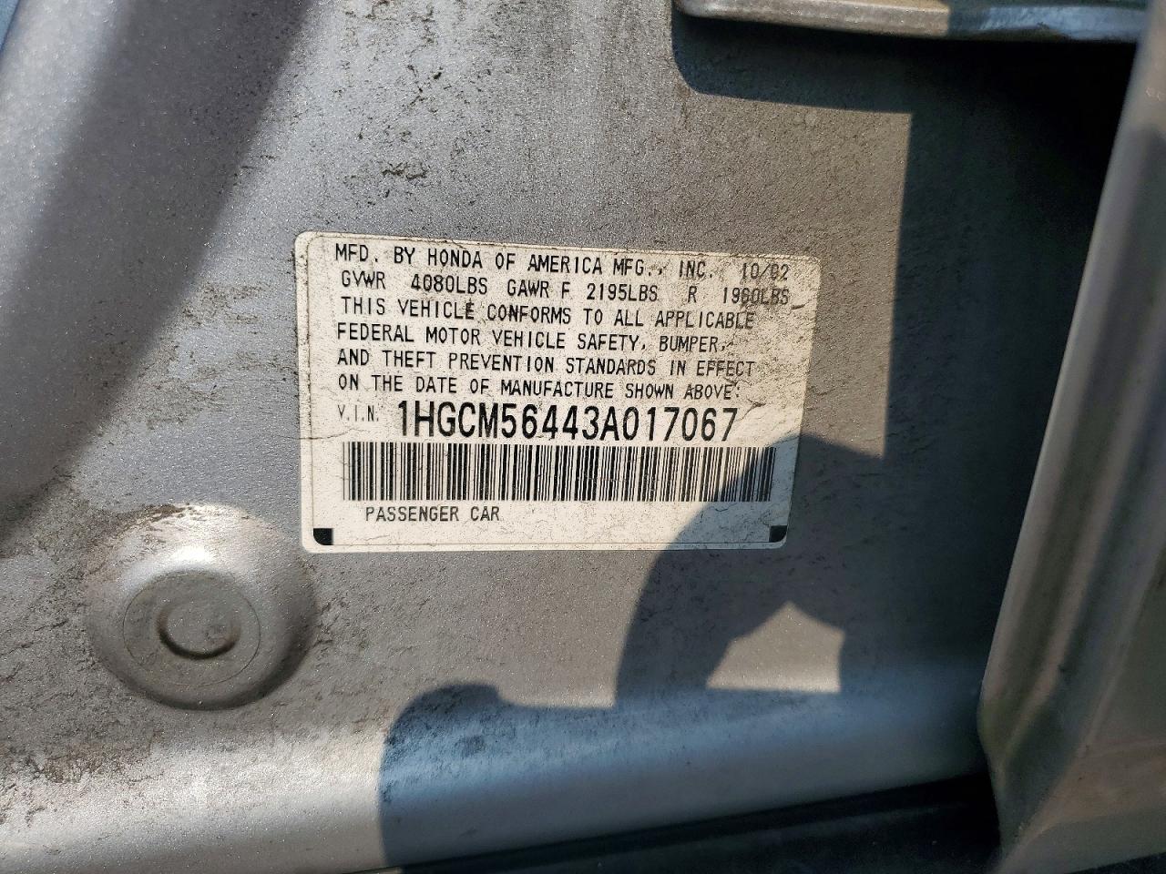 2003 Honda Accord Lx Silver vin: 1HGCM56443A017067
