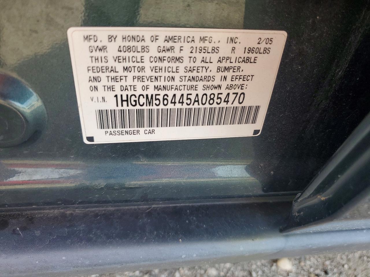 2005 Honda Accord Lx Green vin: 1HGCM56445A085470