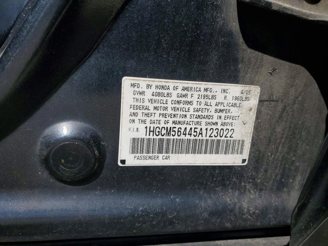 2005 Honda Accord Lx Синий vin: 1HGCM56445A123022