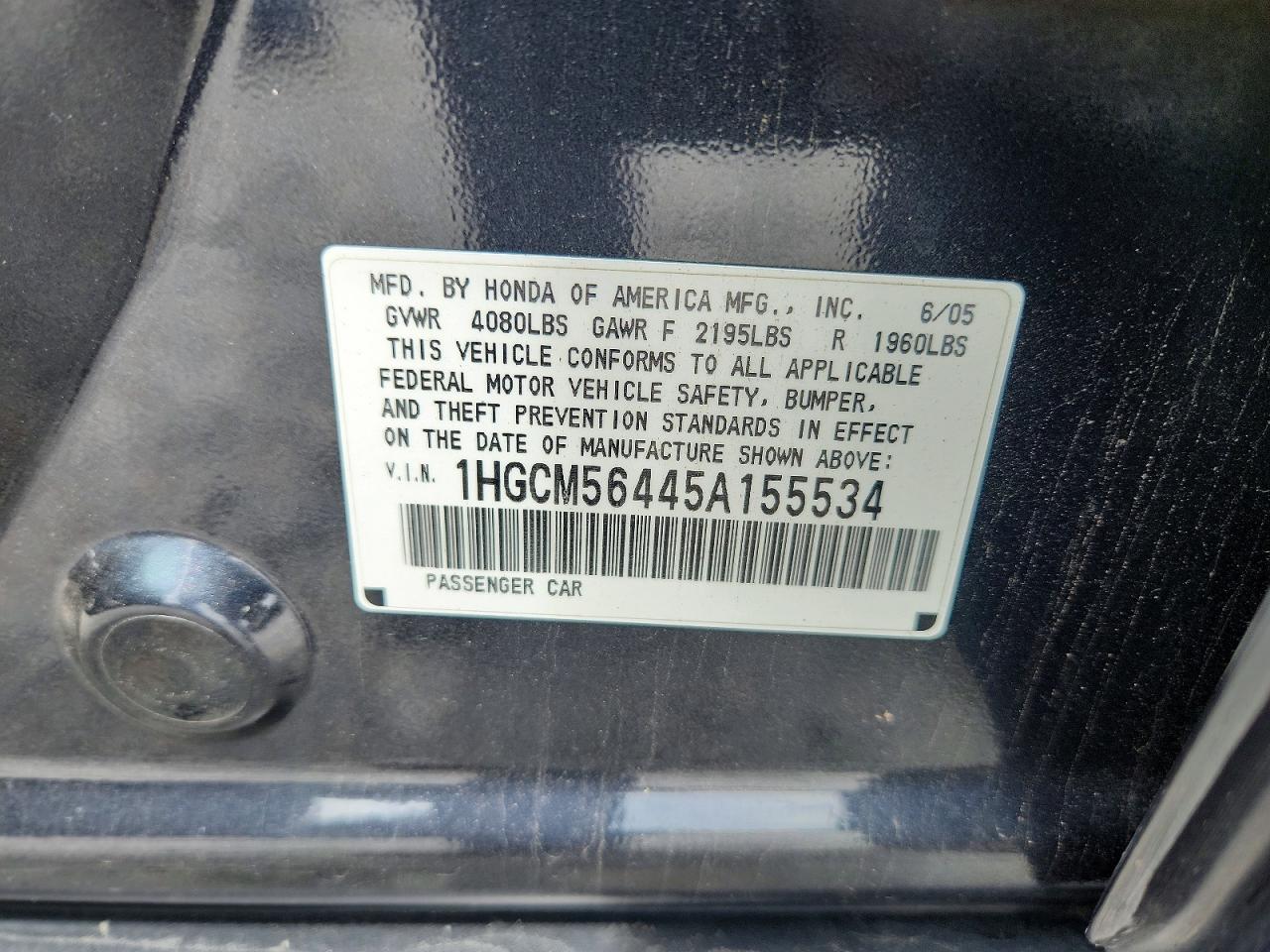 2005 Honda Accord Lx Gray vin: 1HGCM56445A155534
