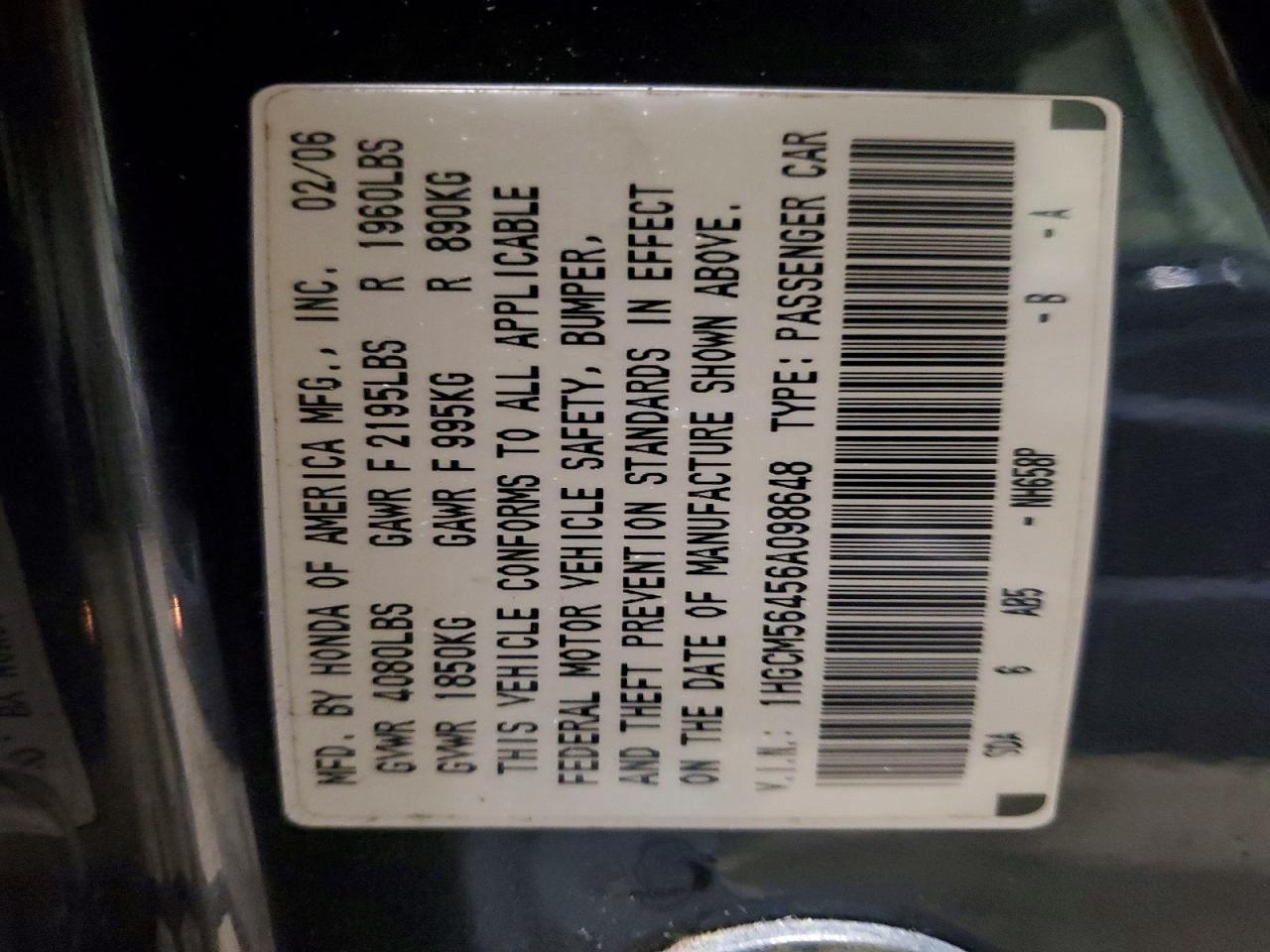 2006 Honda Accord Lx Gray vin: 1HGCM56456A098648