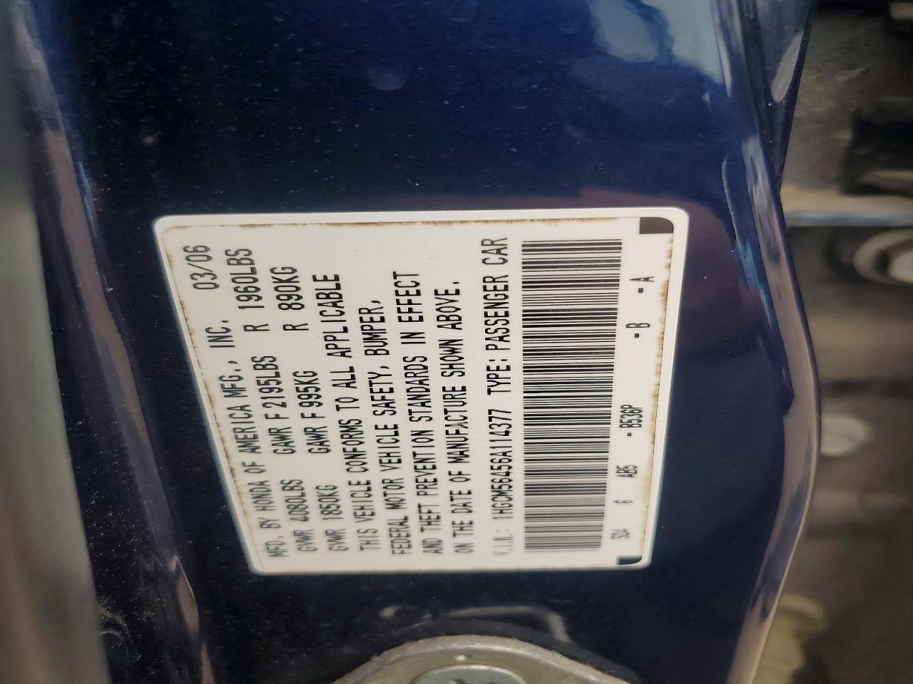 2006 Honda Accord Lx Blue vin: 1HGCM56456A114377