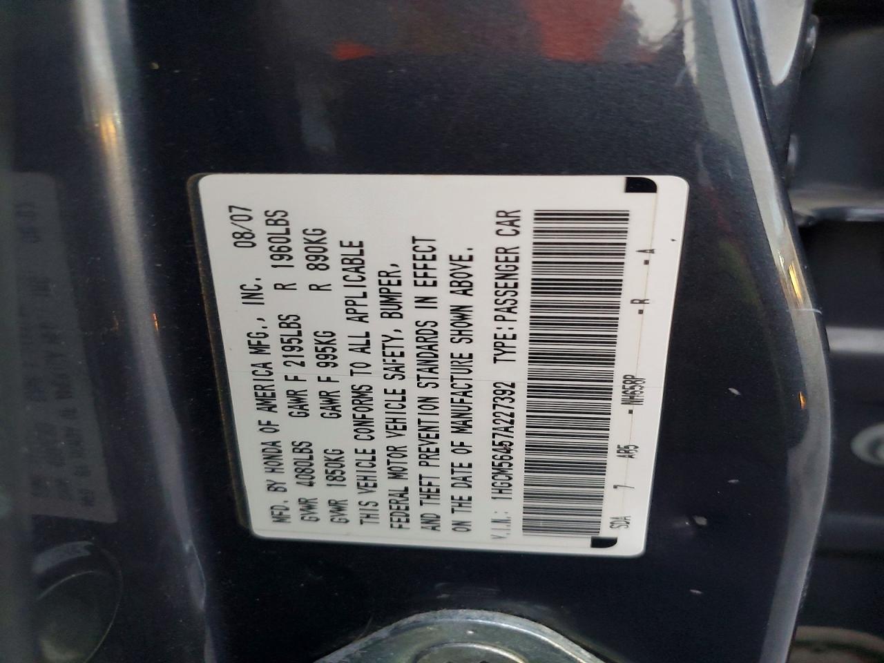 2007 Honda Accord Lx Серый vin: 1HGCM56457A227392