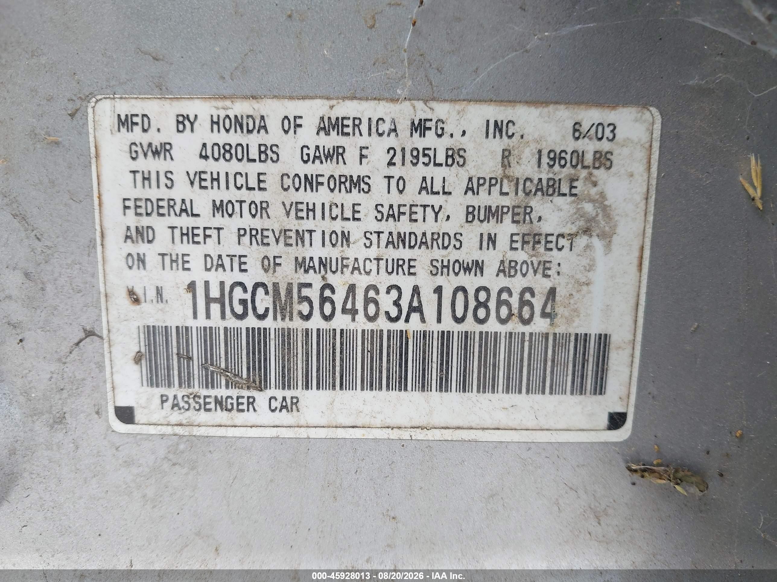2003 Honda Accord Lx Silver vin: 1HGCM56463A108664