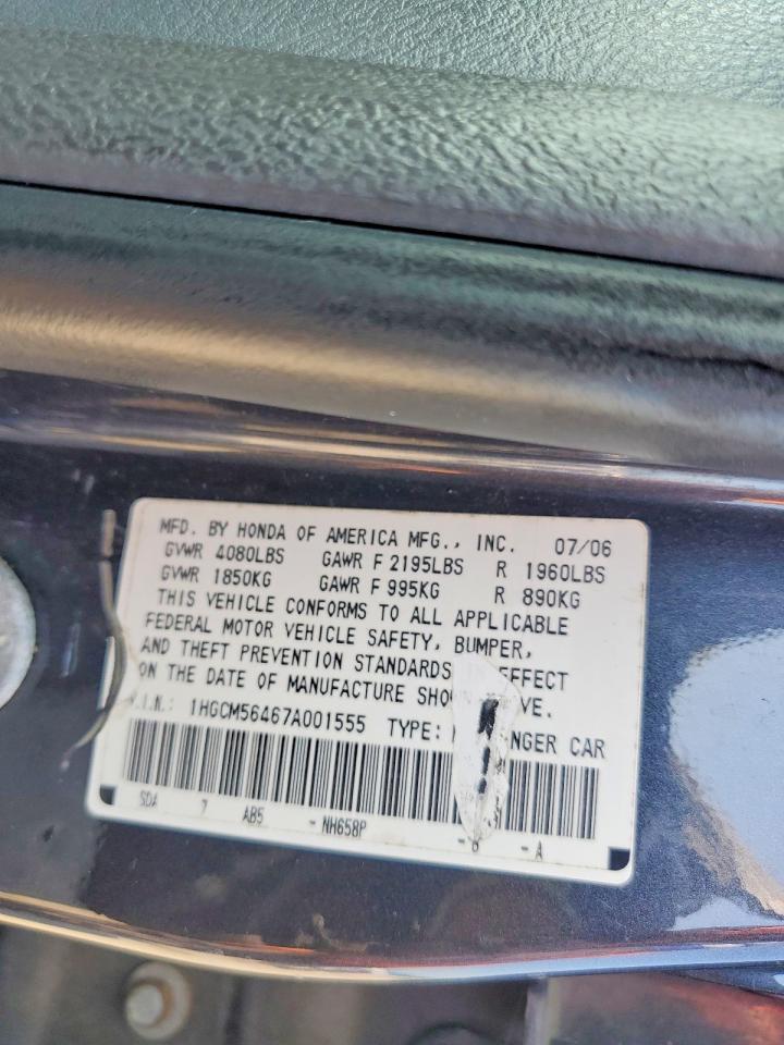 2007 Honda Accord Lx Gray vin: 1HGCM56467A001555