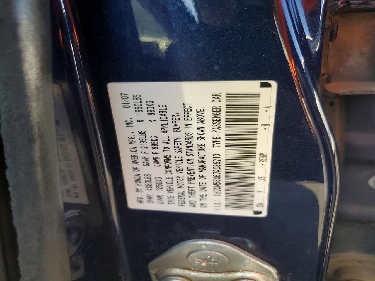 2007 Honda Accord Lx Blue vin: 1HGCM56467A099213