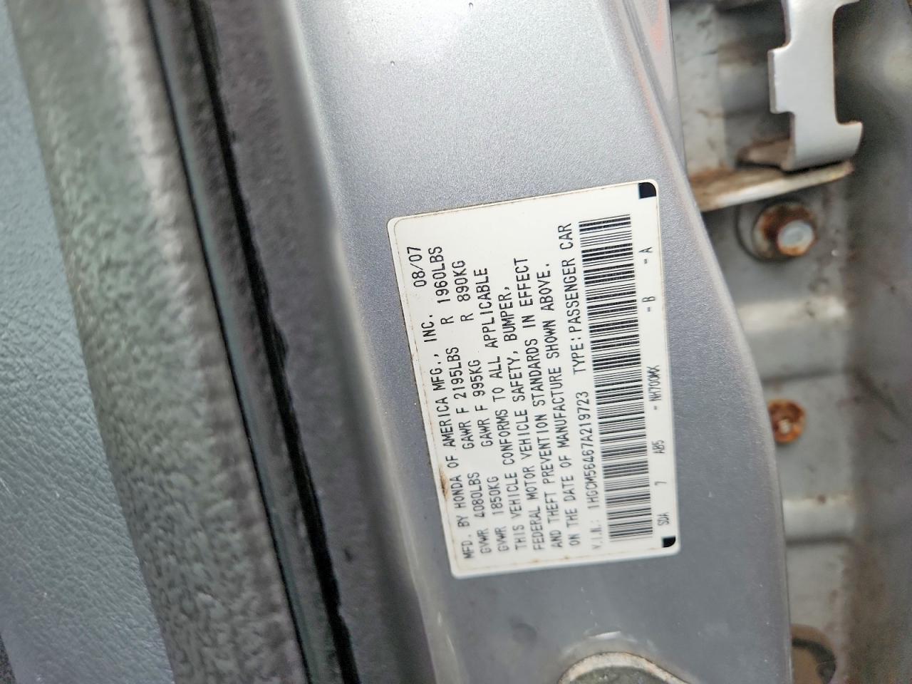 2007 Honda Accord Lx Silver vin: 1HGCM56467A219723