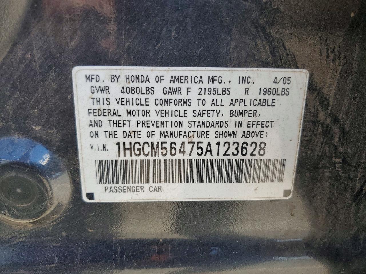 2005 Honda Accord Lx Gray vin: 1HGCM56475A123628