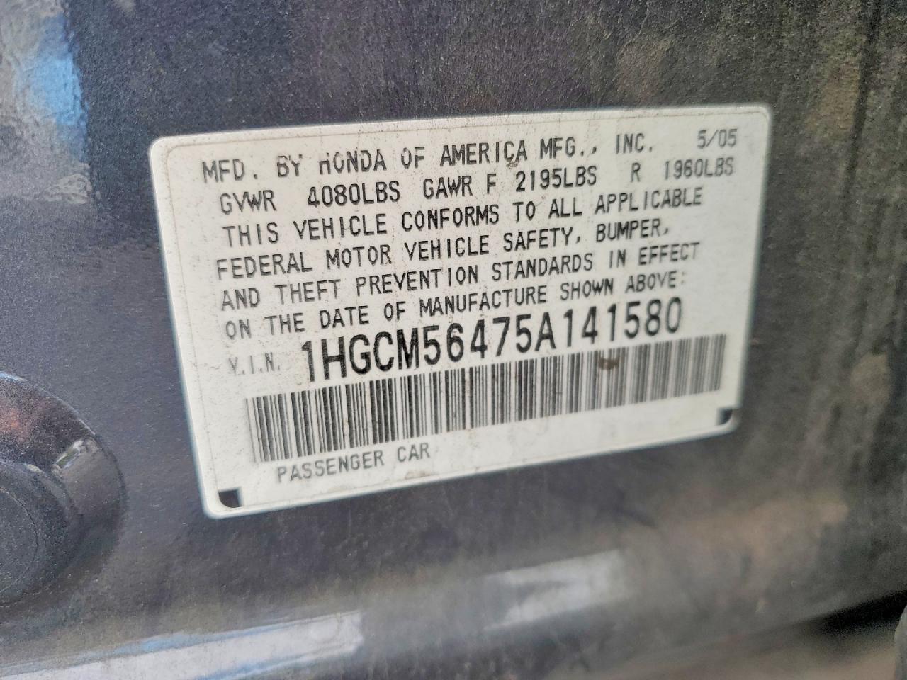 2005 Honda Accord Lx Green vin: 1HGCM56475A141580