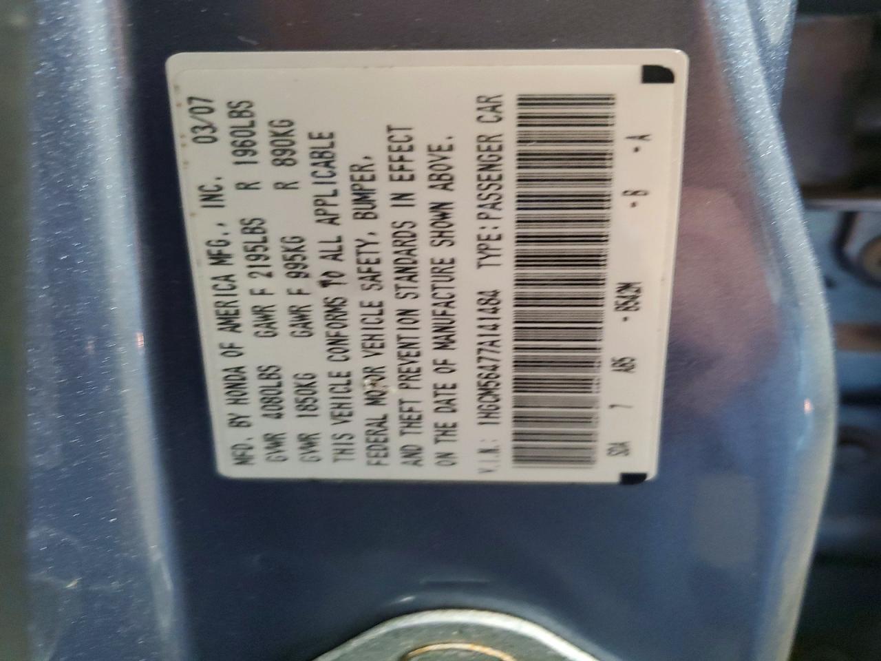 2007 Honda Accord Lx Blue vin: 1HGCM56477A141484