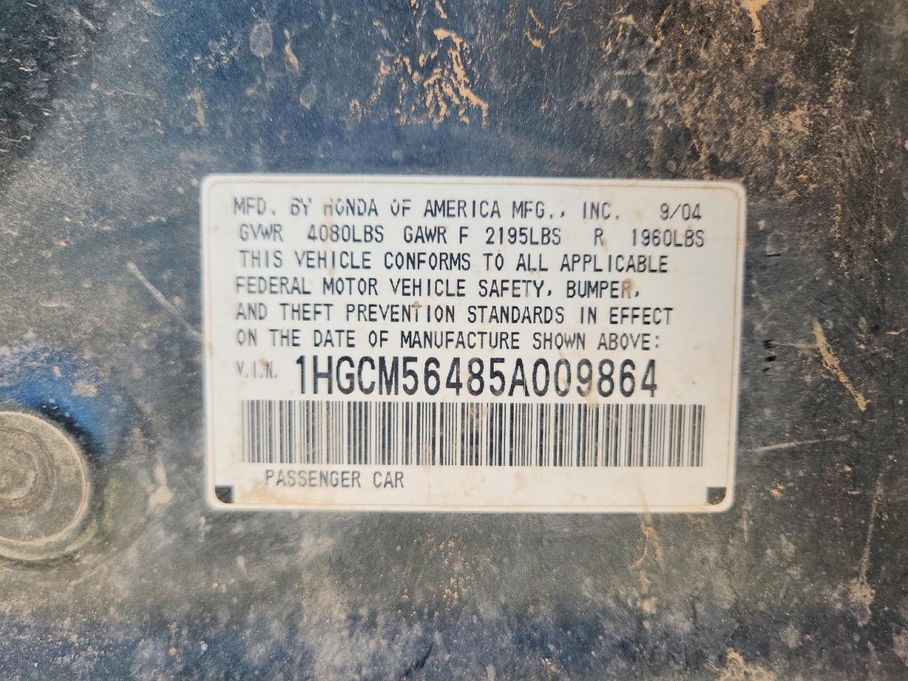 2005 Honda Accord Lx Green vin: 1HGCM56485A009864
