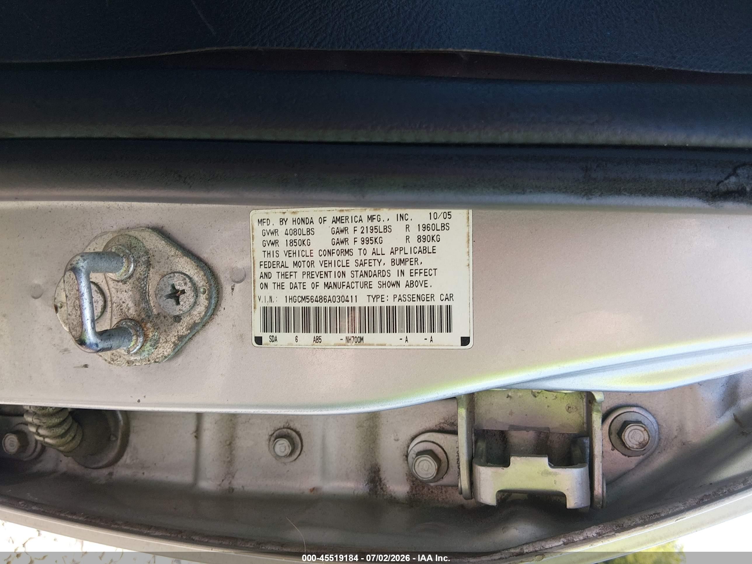 2006 Honda Accord 2.4 Lx Silver vin: 1HGCM56486A030411