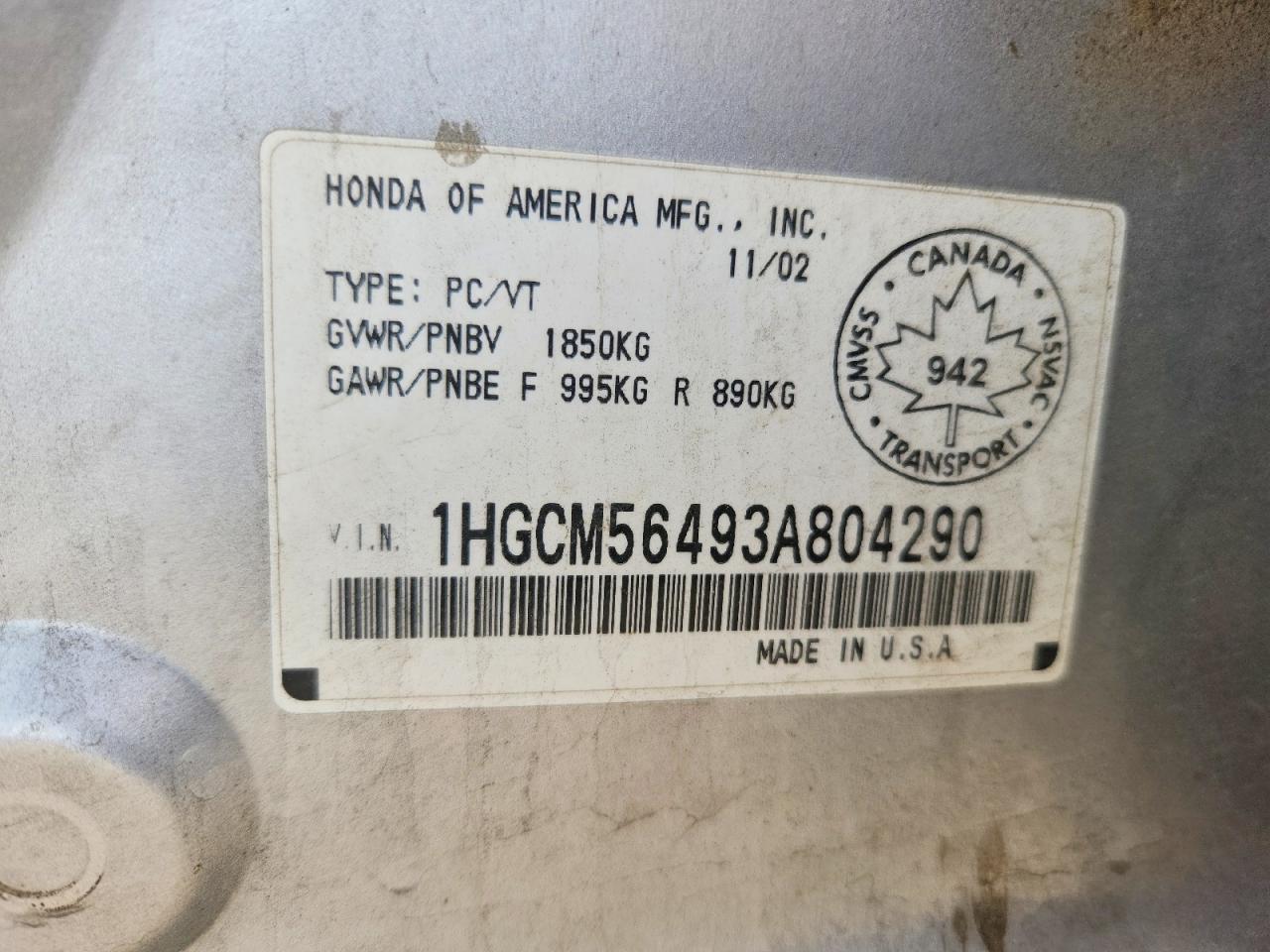 2003 Honda Accord Lx Silver vin: 1HGCM56493A804290