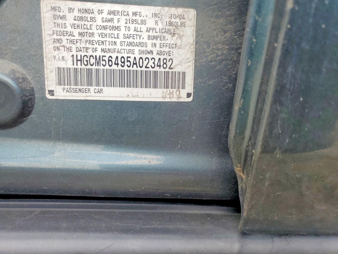 2005 Honda Accord Lx Бирюзовый vin: 1HGCM56495A023482