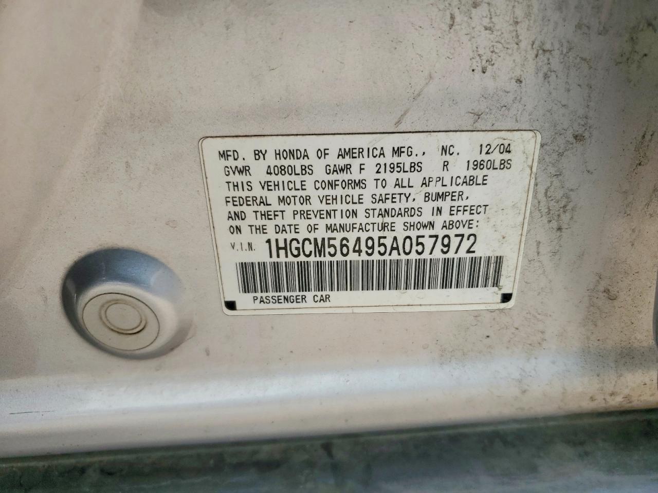 2005 Honda Accord Lx Silver vin: 1HGCM56495A057972
