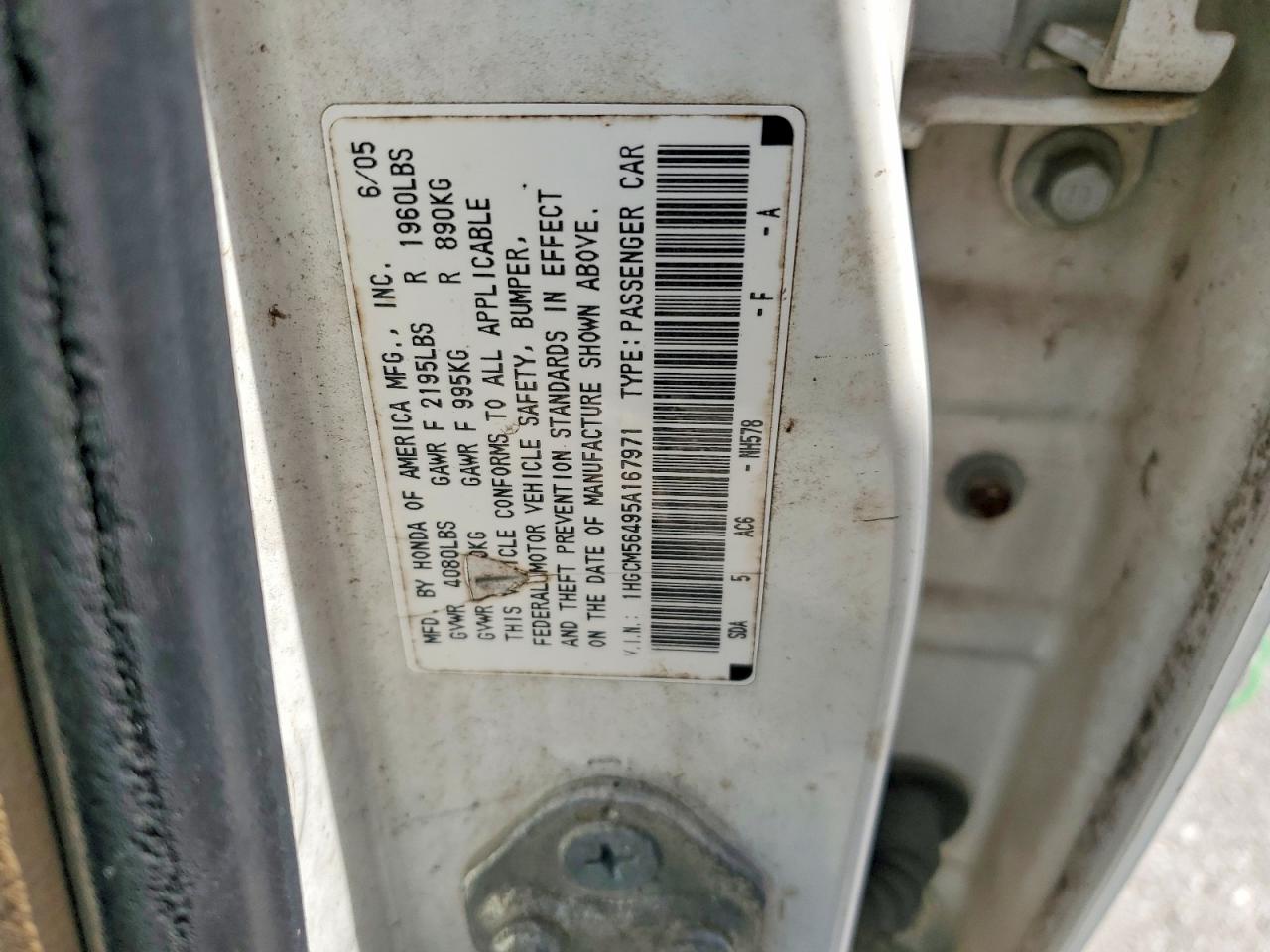 2005 Honda Accord Lx White vin: 1HGCM56495A167971