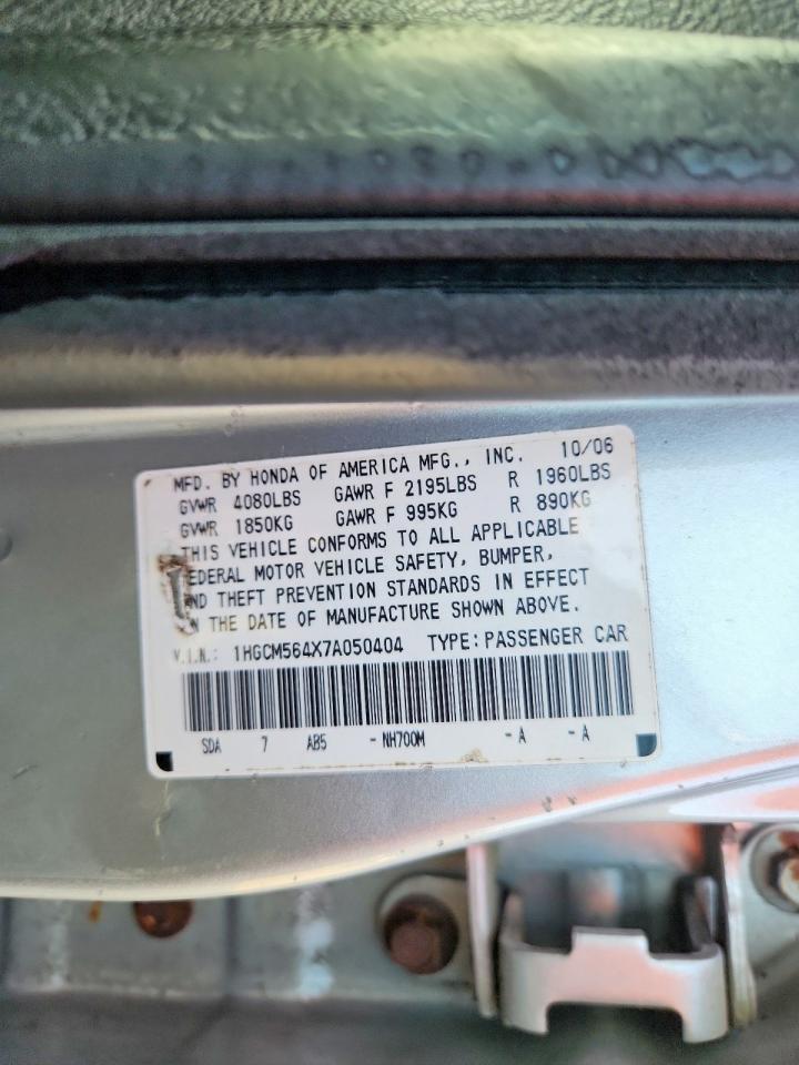 2007 Honda Accord Lx Silver vin: 1HGCM564X7A050404