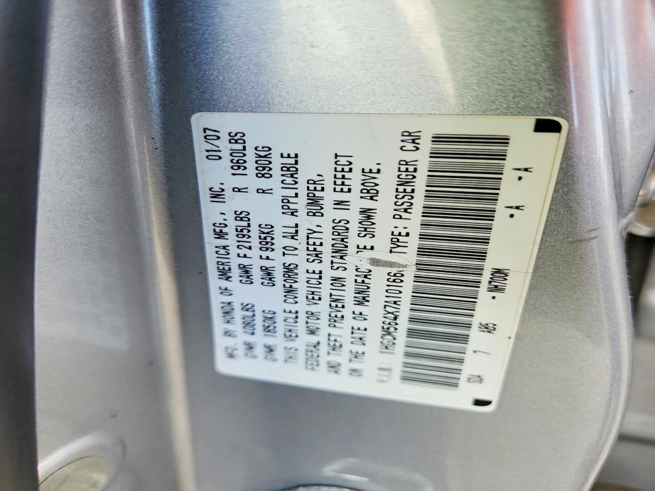 2007 Honda Accord Lx Silver vin: 1HGCM564X7A101660
