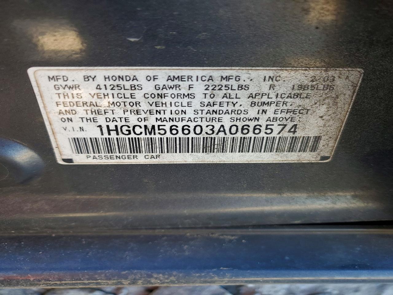 2003 Honda Accord Ex Gray vin: 1HGCM56603A066574