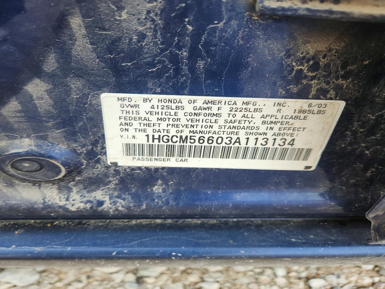 2003 Honda Accord Ex Blue vin: 1HGCM56603A113134