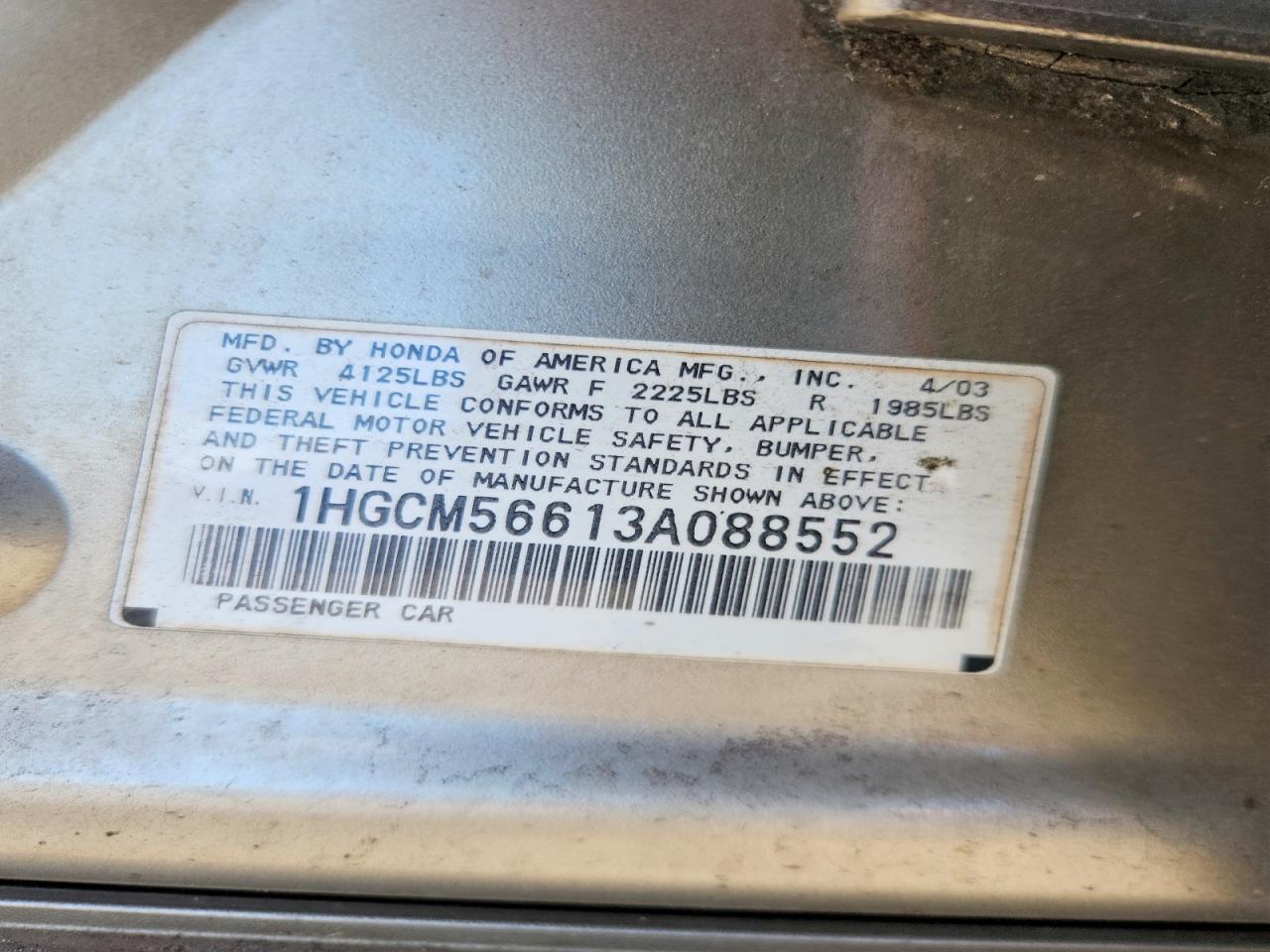 2003 Honda Accord Ex Gold vin: 1HGCM56613A088552